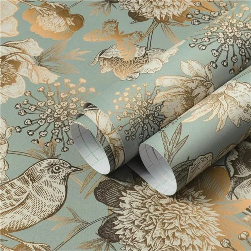 LACHEERY Blue and Gold Vintage Floral Wallpaper Peel and Stick Vintage Flower